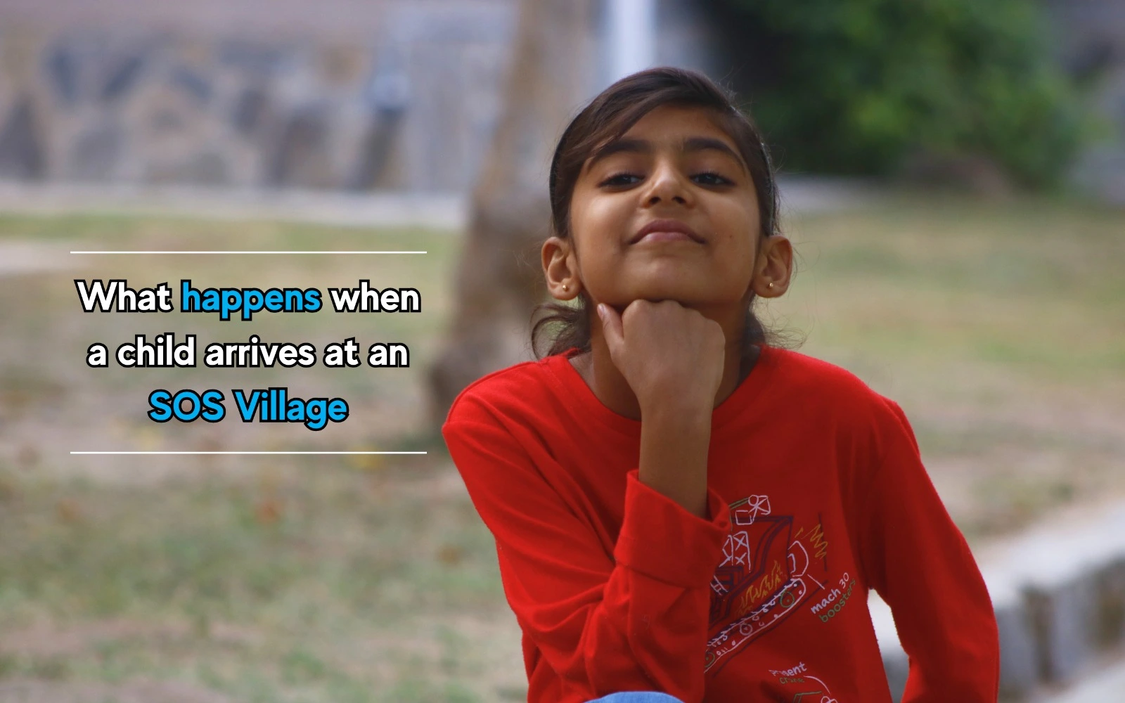 Image of a young girl highlighting the journey and care provided when a child arrives at an SOS Village.